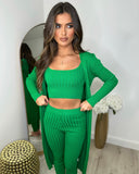 Celeste Ribbed 3 Piece Legging & Cardigan Set - Parrot Green