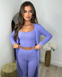 Celeste Ribbed 3 Piece Legging & Cardigan Set - Lilac