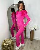 Esme Frill Shoulder Ribbed Lounge Set - Fuchsia