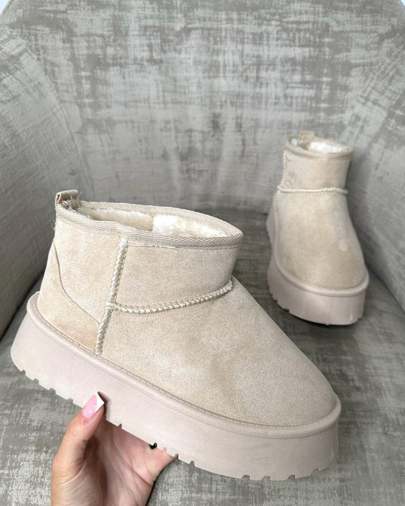 Stormi Ultra Mini Faux Fur Boots- Beige