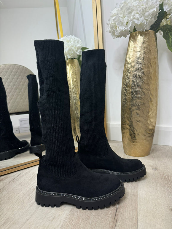 KARISSA Knee High Knitted Sock Boot- Black