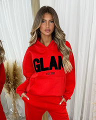 Millie 'GLAM' BOLD EMOBROIDERY Front Logo Print Hoodie - Red