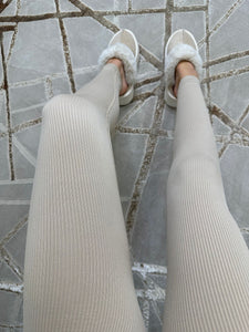 Kaci Ribbed Leggings - Beige