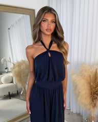 Sydney Halter Neck Elasticated Waist Cuffed Leg Jumpsuit - Black