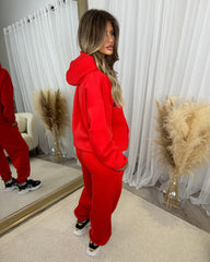 Harlow Plain Fleece Lined Cuffed Leg Joggers - Red