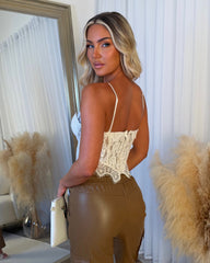 Emily Lace Detail Corset Style Spaghetti Strap Top -  White