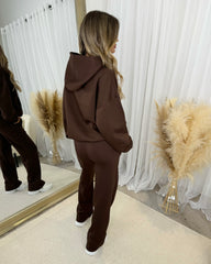 Emily 'GLAM' Embroidery Outline Front Design Fleece Lined Hoodie - Chocolate