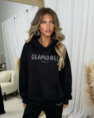 Zoey 'GLAMDOLL' BUBBLE PRINT Design Hoodie & Flared Jogger Set - Black