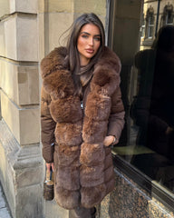 Hayley Faux Fur Belted Padded Coat - Chocolate