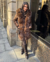 Hayley Faux Fur Belted Padded Coat - Chocolate