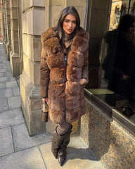 Hayley Faux Fur Belted Padded Coat - Chocolate