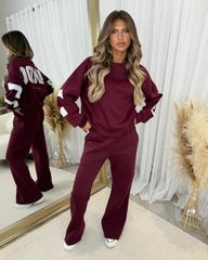 Petra Plain Fleece Lined Flared Leg Joggers - Burgundy