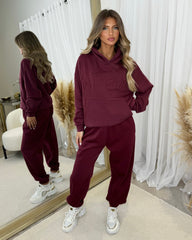 Harlow Plain Fleece Lined Cuffed Leg Joggers - Burgundy