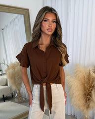 Fiona Tie Front Cheesecloth Shirt - Chocolate