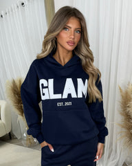 Millie 'GLAM' BOLD EMOBROIDERY Front Logo Print Hoodie - Navy