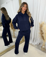 Emily 'GLAM' Embroidery Outline Front Design Fleece Lined Hoodie - Navy