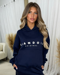 Skylar 'GLAMDOLL' High Density Front Detail Fleece Lined Hoodie - Navy