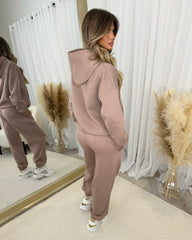 Harlow Plain Fleece Lined Cuffed Leg Joggers - Mocha