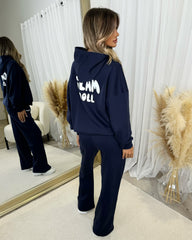 Zoey 'GLAMDOLL' BUBBLE PRINT Design Hoodie & Flared Jogger Set - Navy