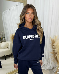 Zoey 'GLAMDOLL' BUBBLE PRINT Design Hoodie & Flared Jogger Set - Navy