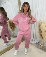 Emily 'GLAM' Embroidery Outline Front Design Fleece Lined Hoodie - Blush Pink