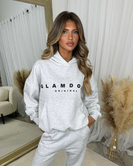 Skylar 'GLAMDOLL' High Density Front Detail Fleece Lined Hoodie - Bleach Grey