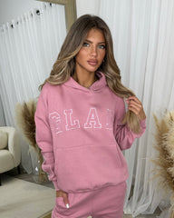 Emily 'GLAM' Embroidery Outline Front Design Fleece Lined Hoodie - Blush Pink