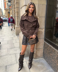 Ava Double Breasted Short Belted Trench Coat - Chocolate