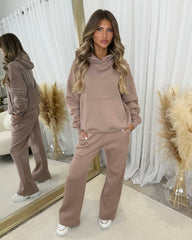 Petra Plain Fleece Lined Flared Leg Joggers - Mocha