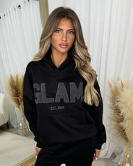 Millie 'GLAM' BOLD EMOBROIDERY Front Logo Print Hoodie - Black