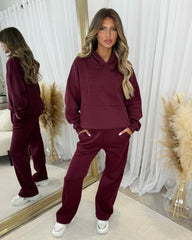 Ada Plain Fleece Lined Straight Leg Joggers - Burgundy