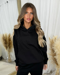 Emily 'GLAM' Embroidery Outline Front Design Fleece Lined Hoodie - Black