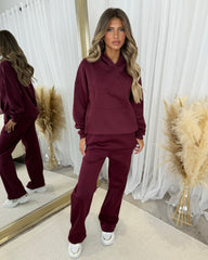 Emily 'GLAM' Embroidery Outline Front Design Fleece Lined Hoodie - Burgundy