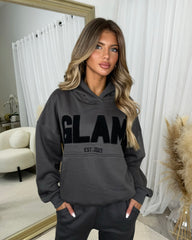 Millie 'GLAM' BOLD EMOBROIDERY Front Logo Print Hoodie - Slate Grey