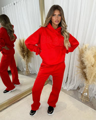 Emily 'GLAM' Embroidery Outline Front Design Fleece Lined Hoodie - Red