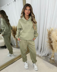 Harlow Plain Fleece Lined Cuffed Leg Joggers - Sage Green