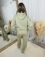 Skylar 'GLAMDOLL' High Density Front Detail Fleece Lined Hoodie - Sage Green