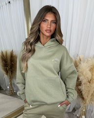 Lydia 'GLAMDOLL ORIGINAL' Front & Back Print Design Fleece Lined Hoodie - Sage Green