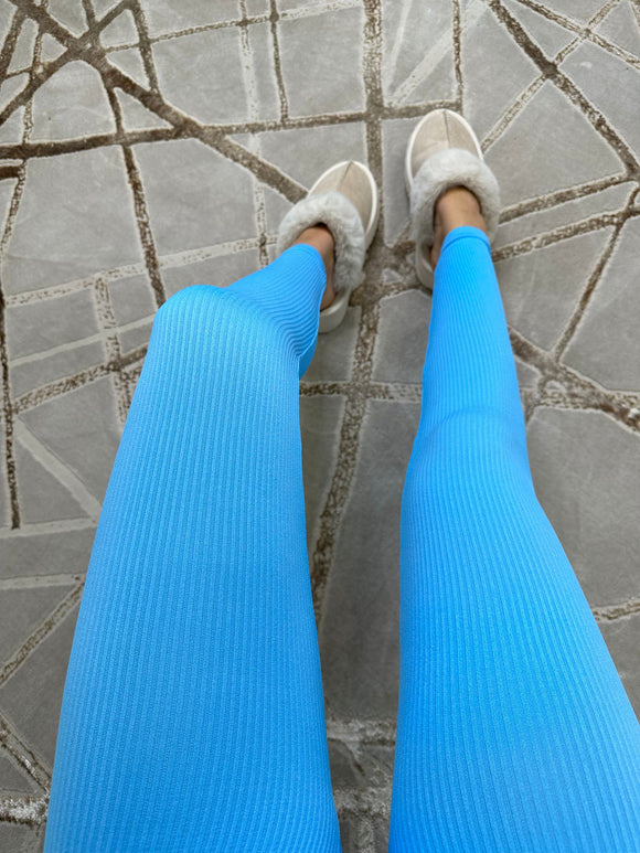 Kaci Ribbed Leggings - Baby Blue