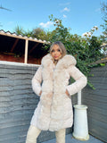 Hayley Faux Fur Belted Padded Coat - Beige