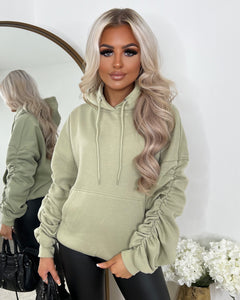 Penny Ruched Sleeve Hoodie - Sage Green