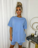 Sutton Side Split T-Shirt & Short Set - Baby Blue