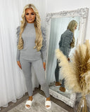 Carly Ribbed Puff Sleeve Lounge Set - Grey