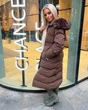 Chantel Long Padded Faux Fur Hooded Coat - Chocolate