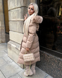 Chantel Long Padded Faux Fur Hooded Coat - Camel