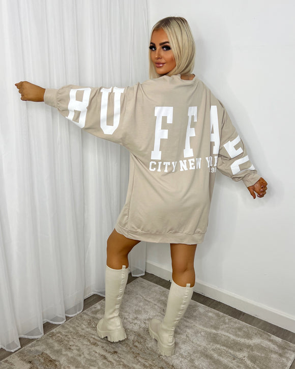 BUFFALO Slogan Oversized Jumper - Beige