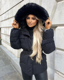 Kelsey Padded Faux Fur Hooded Coat - Black