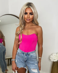 Elise Boned Bardot Bodysuit - Fuchsia Pink