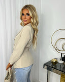 Thea Fitted Gold Button Blazer - Beige