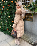 Hallie Padded Coat with Fur Hood  - Camel